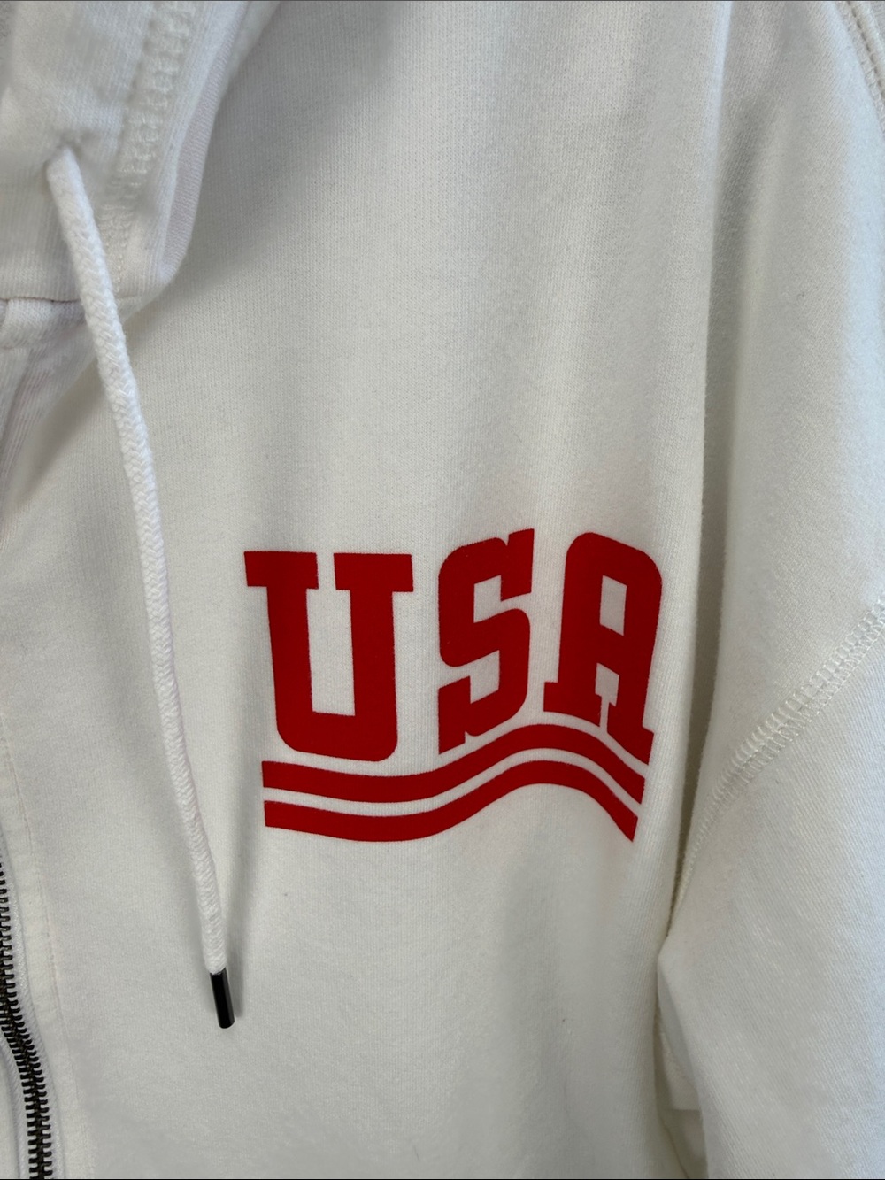 Eddie Bauer White USA Zip Hoodie with Red & Navy Star Accents Women’s Large - Picture 3 of 11